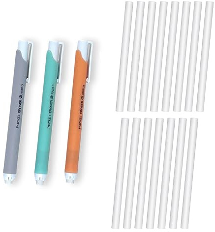 JOVELY Retractable Eraser Pens, 3 Pens with 15 Refills, Latex-Free