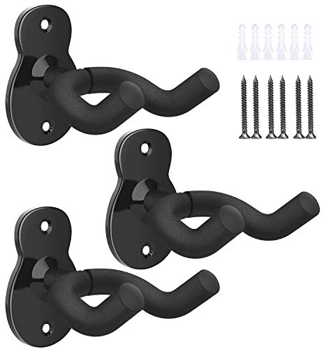 MoKo Gitarren Wandhalterung, Metall Gitarrenwandhalter Gitarren Haken Wand Gitarrenhalter für Wandmontage Gitarrenständer für Bass Akustikgitarre E-Gitarre Ukulele (3 Pack, Schwarz)