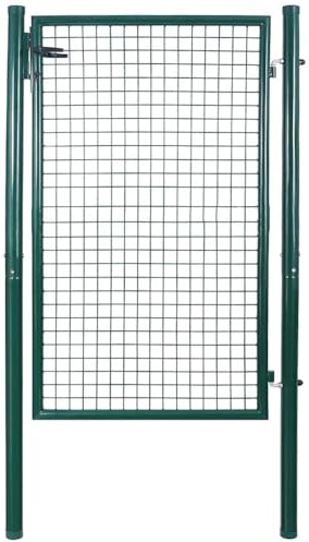 Bakaji Cancello Cancelletto Porta a Rete per Recinzione Giardino Telaio in Acciaio Verniciatura a Polvere Dimensione 106 x 200 cm Chiusura a Chiave 3 Chiavi Incluse Colore Verde