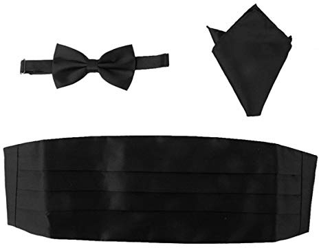 jojofuny Satin Bow Tie Cummerbund & Pocket Handkerchief Set for Men - Adjustable Formal Accessories for Tuxedo Suits Perfect for Special Occasions