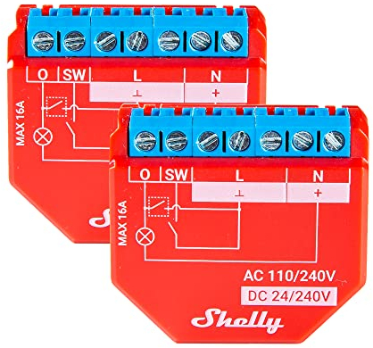 Shelly Plus 1PM | Wlan & Bluetooth Smart-Relais-Schalter mit Leistungsmessung | Hausautomatisierung | Alexa & Google Home kompatibel | Kein Hub nötig | Kabellose Beleuchtungssteuerung (2 Pack)