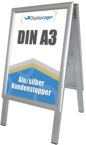 DisplayLager Kundenstopper Alu-Line DIN A3 für 2 Plakate (beidseitig) - Plakatständer Gehwegaufsteller Werbetafel (Vertikal)