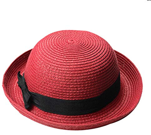 STOBOK Women Bowknot Roll-up Wide Brim Dome Straw Sun Hat Packable Summer Beach Hat for Outdoor and Travel Fits Head Circumference 22 to 23 Inches Sky Blue