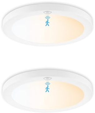 LED Deckenleuchte mit Bewegungsmelder,12W 1200LM Deckenlampe Bewegungssensor Innen,3000K/4000K/6500K LED Deckenleuchte Dimmbar,Rund Modern Deckenlampe für Flur Balkon Keller Treppe Garage,Ø19cm