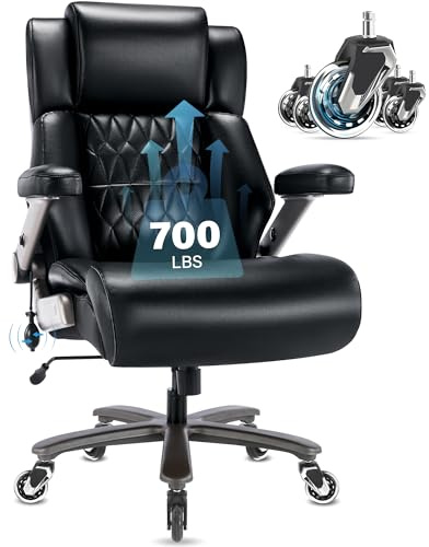 Big and Tall 700lbs Office Chair - Adjustable Lumbar Support 3D Flip Arms Heavy Duty Metal Base&Wheels, High Back Large Executive Computer Desk Chair, Thick Padded Ergonomic Design for Back Pain