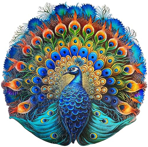 ESC WELT Holzpuzzle Pfau 300 Teile - Anspruchsvolles Denkspiel für Kinder & Erwachsene - Umweltfreundliches & Unterhaltsames Lernspielzeug - Herausforderndes Spiel - Denkspiel aus Holz