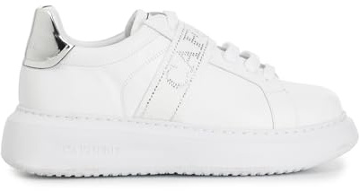 CAFèNOIR - Sneakers in Pelle con Nastro Logato con Strass, da Donna, Colore Bianco, Taglia 39