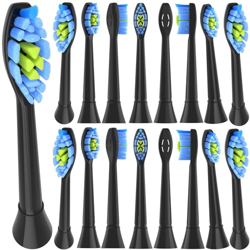 ITECHNIK Aufsteckbürsten Kompatibel mit Philips Sonicare Elektrische Zahnbürste, 16er Schwarz Diamond Schallzahnbürstenköpfe, Modell:HX606 Medium Ersatzzahnbürsten