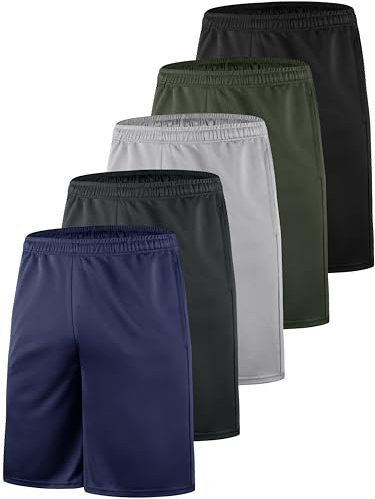 Herren Dry Fit Feuchtigkeitstransport Shorts Mesh Athletic Gym Laufen Leichte Shorts mit Taschen und elastischem Bund, Schwarz/Dunkelgrau/Grau/Armeegrün/Dunkelblau, Mittel