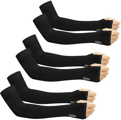 EMAGEREN 3 Paia Manicotti Braccio Raffreddamento Manicotti Anti UV Maniche di Protezione Solare Manicotti Sportivi Manicotti Elastici per Correre/Bicicletta/Guida/Golfing (Nero)