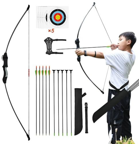 Runzkzy 15lbs Arc et flèche pour Adolescents Ensemble de tir à l'arc pour Jeunes, entraînement au tir à l'arc dans la Cour et à l'extérieur Cadeaux pour collégiens et lycéens (Paquet A)
