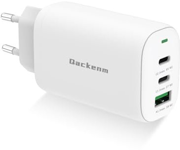 Qackenm USB C Ladegerät 65W, 3-Port USB C Netzteil, GaN PPS Schnellladegerät für MacBook Pro/Air, iPad mini/Air, iPhone 16/16 Pro/15/15 Pro, Dell XPS 13, Galaxy S24, Steam Deck (Weiß)