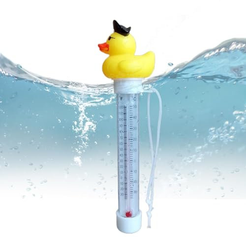 Paperella di gomma con termometro per piscina | Termometro per acqua galleggiante con cordino | Misurazione precisa della temperatura per piscine, spa, vasche idromassaggio e acquari