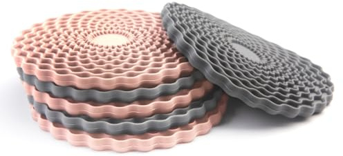 Rose Pink & Grey Drinks Coasters Set of 6 by Stone & Thyme - a UK Brand. Non Slip, Heatproof & Easy to Clean. Colourful Decorative Home Accessories That Protect All Surfaces