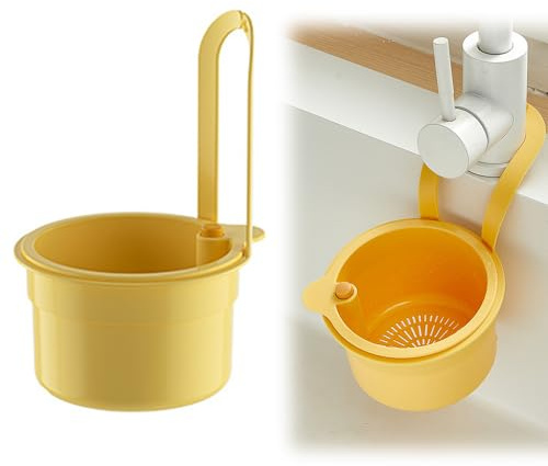 Sieb für Spülbecken, Multi-functional Spülbecken Sieb, Siebkorb Spüle Drain Basket, Wasserhahn Hängender Filterkorb, Küchenspüle Abfluss Korb für Waschen Organizer (Gelb 1 Pcs)