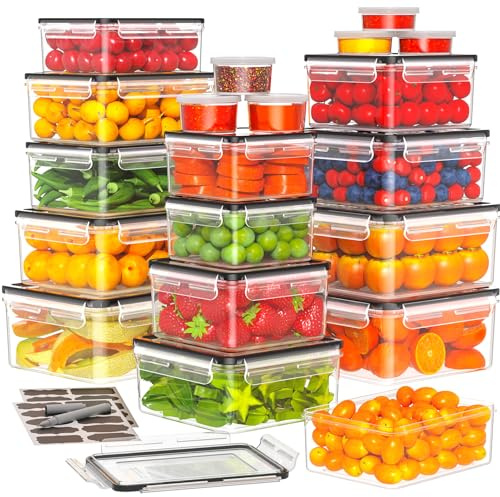 TOPCHASE 40 PCS Food Storage Containers with Lids Airtight (20 Containers & 20 Lids) - Plastic Food Containers for Kitchen Storage Reusable BPA-Free Leakproof Meal Prep Container with Labels & Pen