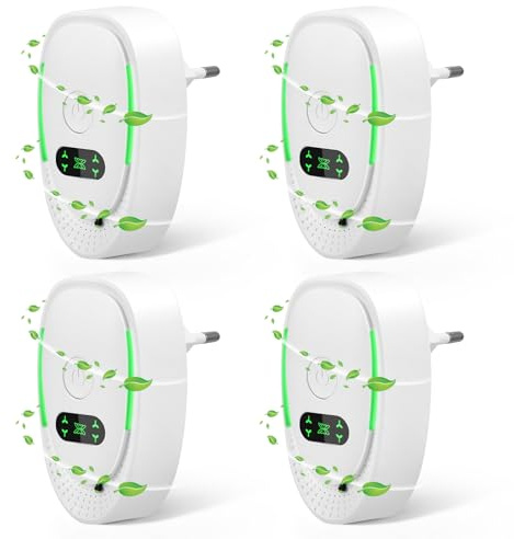 Nastopee Purificateur d’Air Ionique à Brancher, Lot de 4 Mini Ioniseurs Plug-in pour Chambre Maison Bureau, Anti Odeurs Fumée Animaux, Silencieux avec Veilleuse LED