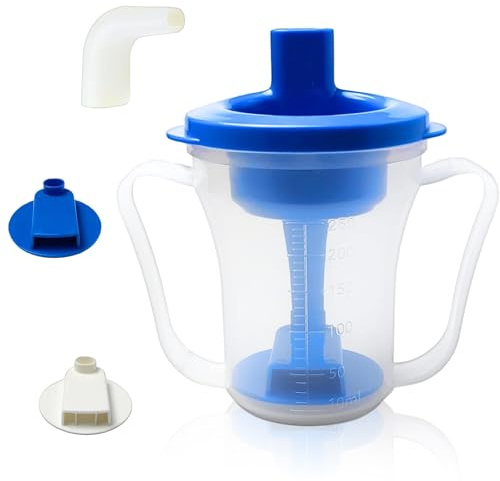 HXY Dysphagia Regulating Drinking Cup for Elderly-Having Difficulty Swallowing,Dispenses 5 cc or 10 cc of Liquid Helps to Prevent Choking,Liquids Only Dysphagia Cup for Stroke Limited Mobility (Blue)