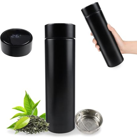 Aohcae Thermoskanne mit Temperaturanzeige, 304 Wasserflasche Edelstahl 500ml, Dicht Vakuum Isolierbecher, Isolierte Thermobecher Bpa Frei für Home, BüRo, Reise, Sport