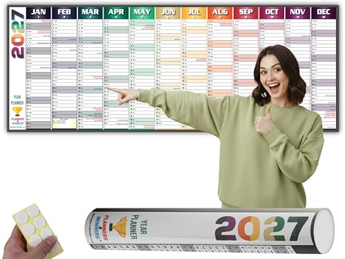 2027 Wall Planner Extra Wide Size (120 x 42 cm) by planners4winners | Yearly Wall Chart Runs Jan' 27 to Dec’ 27 | Non Laminated, ROLLED DELIVERY (Year 2027, NOT 2026!!)