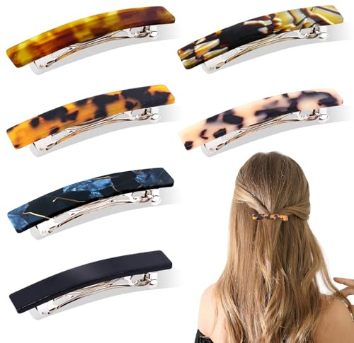 Hanyousheng 6 PCS French Hair Clips, 7.5cm Acetate Barrette Hair Sliders, TortoiseShell Delicate Hairs Accessories, Colorful Hairs Clis for Women and Girls(Six Colors)