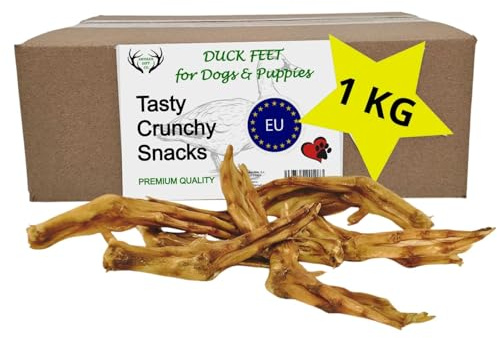 ARTISAN GIFT CO Naturliga Mellanmål för Hundar – 100% Utsökt Torkat Kött, Ankfötter, Lämplig för BARF-Dieten, 1000g, Mellan 60 och 70 Enheter