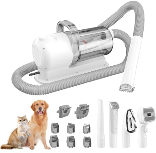 LZTET Kit per La Toelettatura dei Cani con Aspirapolvere,Aspirapolvere 2 in 1 Peli di Animali Domestici,Potenza Aspirazione 10000Pa,Rimuove Il 99% Peli,Silenzioso,Tosatrice E Gatti,per A Casa(White)