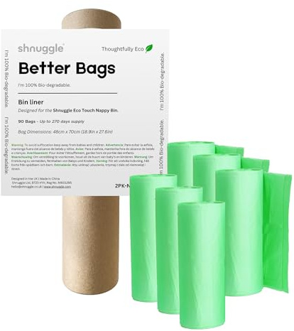 Shnuggle Better Bag Diaper Pail Liners - 90 Count (6 Packs of 15) - Plant-Based Refill Bags - Compatible with Shnuggle Eco-Touch Pail