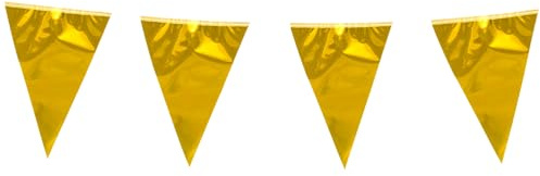 Gyllene vimpelgirlang, 10 m av plast – stora vimplar, 20 x 30 cm, väderbeständig girlang för inomhus och utomhus, slitstark och återanvändbar – festdekoration för födelsedag, bröllop och trädgårdsfest