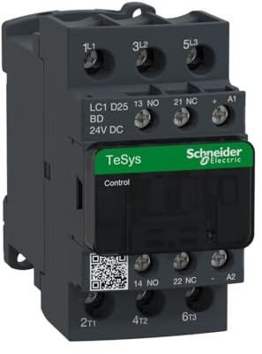 Schneider Electric TeSys D - AC Contactor, 24 V DC, 50/60 Hz, 3 Pole, 3NO, 25A, 28ms, Fixed & DIN Rail Mounting, LC1D25BD, white