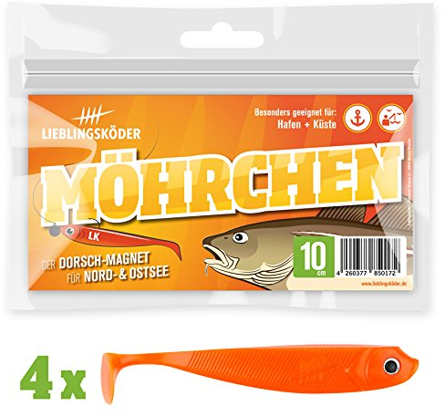 4 Lieblingsk▒der Gummifische zum Zanderangeln mit Gummifisch 10 cm, Farbe Lieblingskoeder:Moehrchen