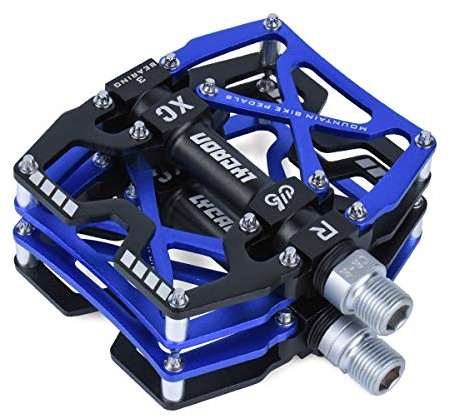 LYCAON Pédales pour Vélo, Pédale de vélo Antidérapante en Alliage d'aluminium CNC, 3 Pédales de Roulements pour BMX VTT 9/16 Pouces (Bleu)