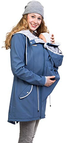Viva la Mama – 4in1 Tragejacke PINA für Schwangerschaft & Babytragen (vorn & hinten) – Umstandsjacke Softshell Allwetter – schieferblau - M