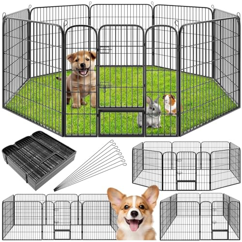 tectake® Hundgård, Valphage 8 Sektioner, Hundhage, Robust och Hopfällbar Lekhage för Hund, Kanin och Små Husdjur, Enkel Montering, Utomhus och Inomhus, Säker Dubbel-spärr - 80 cm
