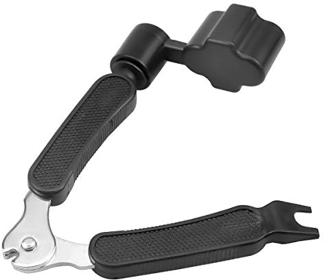 Gitarren Saitenkurbel und Steg Pin Abzieher für Gitarre, 3 in 1 Werkzeug Saitenkurbel Westerngitarre Saitenschneider, Schwarze Gitarrensaitenwickler Saitenspindel für Gitarre, Ukulele, Mandoline