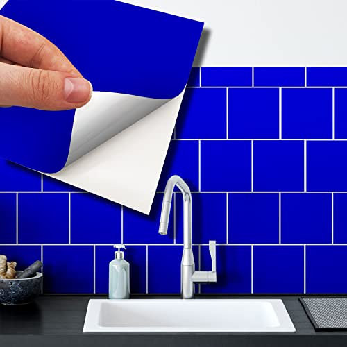 WALPLUS 15cm(6)@24pcs Colour Block Tile Sticker Navy Blue Wall Tile Sticker Tile Paint Stick on Tiles Peel and Stick Self Adhesive Wall Tiles Stickers for Kitchen Bathroom Tile Transfer Backsplash