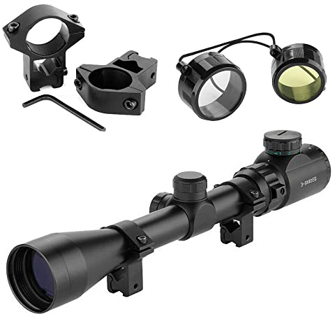 UISEBRT Lunette de Visée 3-9x40EG Télémètre Rouge & Vert Mil-Dot Chasse avec 11mm Montures