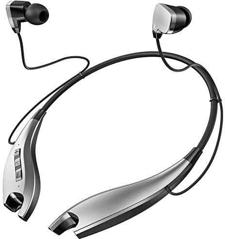 YOSDOM Neckband Bluetooth Headphones, Around The Neck Headphones 24H+ Playtime, Bluetooth Headsets with Call Vibration, Shark Jaw Design Wireless Earbuds+Noise Isolation/Mic/IPX7 Waterproof, Silver