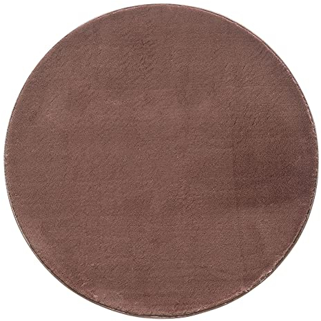 Carpetsale24 Hochflor Teppich Wohnzimmer Moderne Einfarbig Design Braun 120 cm Rund - Flauschiger Teppich Schlafzimmer Runder Shaggy Pflegeleicht Extra Weich - Waschbarer Teppich Plüsch Felloptik