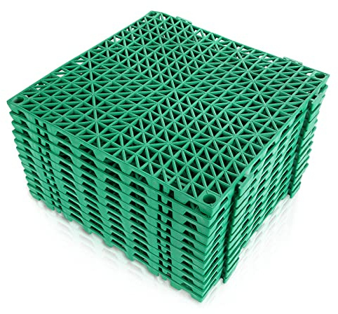 FengWu 12 Pack 12'' x 12'' Interlocking Rubber Outdoor Flooring Tiles Non-Slip Shower Mat Pool Mats for Floor, Drain, Deck, Pool, Patio, Balcony, Kitchen, Yard (Green)