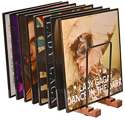 Yorkmills Vinyl Record Storage, Display Up to 50 LP Albums DVDs CDs, Solid Wooden Vinyl Record Holder with Stainless-Steel lp Storage Boxes shelf Stand Case, Record Stand for Home Desktop Decor