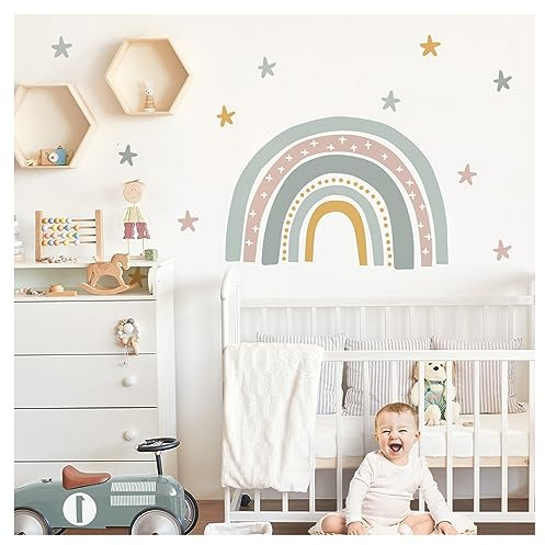 Little Deco Wandsticker Regenbogen Wandtattoo Sterne Kinderzimmer Babyzimmer Wandaufkleber Deko DL921-4