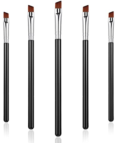 WLLHYF Lot de 5 pinceaux biseautés pour eye-liner, pinceau à sourcils, pinceau de maquillage pour les yeux, fibres synthétiques souples, outil de maquillage pour les yeux