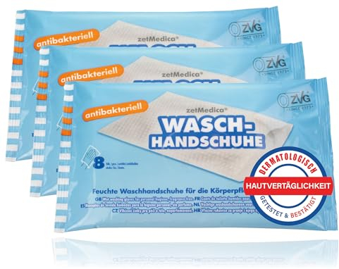 ZVG® 3 Packungen feuchte antibakterielle Waschhandschuhe (24 Stück), Parfümfreie Waschhandschuhe, Feuchte Waschhandschuhe, Waschhandschuhe für bettlägerige Patienten (3 Packungen (24 Stk))