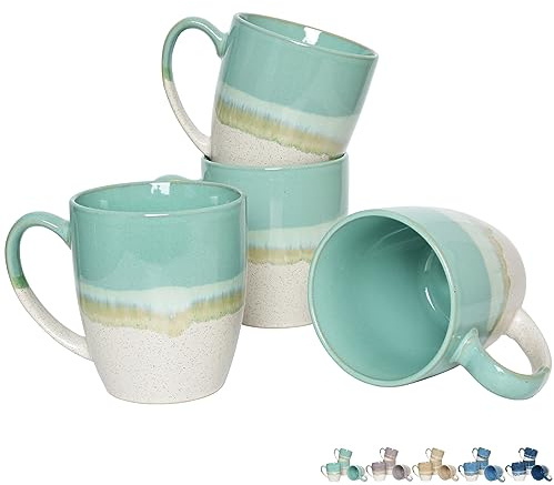 Bosmarlin Ceramic Coffee Mug Set of 4, 17 Oz, Coffee Cups with Big Handle, Microwave Safe, Unique Reactive Glaze