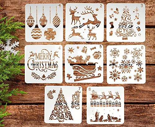 LYPER 8 Stück Schablonen Weihnachten, Wiederverwendbarer Kunststoff Weihnachts schablonen Zeichnung Malerei Set, Xmas Stencil Schablonen für Scrapbooking Fotoalbum, DIY Geschenkkarten,Geschenke