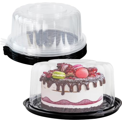 5pcs Round Cake Carriers for Transport Plastic Disposable Cake Containers Carriers with Dome Lids and Cake Boards Clear Bundt Cake Boxes (10inch)