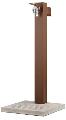 Belfer 42QRRB Fontana a Colonna con Base in Cemento Doppio Rubinetto Gancio Porta Gomma dell'Acqua Colore Ruggine