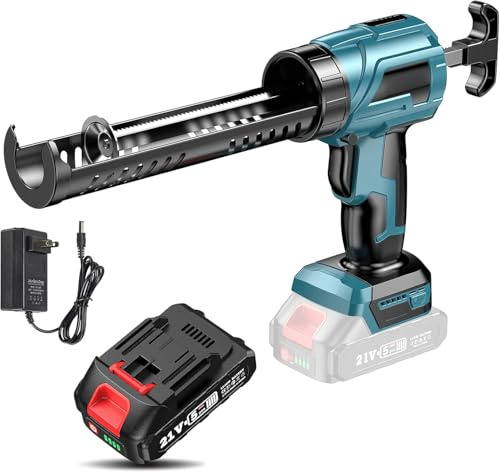 21 V trådlös patronpistol, 300 ml elektrisk limpistol, justerbar hastighet, trådlös patronpistol för dörrar och fönster, glaspistol, symaskin (med batteri)