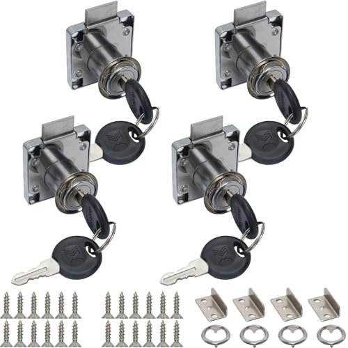 Luabue 4 Piezas Cerradura Taquilla Cerraduras de Seguridad para Gabinete con Llave, Cerradura de Armario para Muebles, Gabinete, Buzón